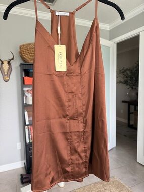 Ekouaer Women’s Rust Brown Satin Camisole